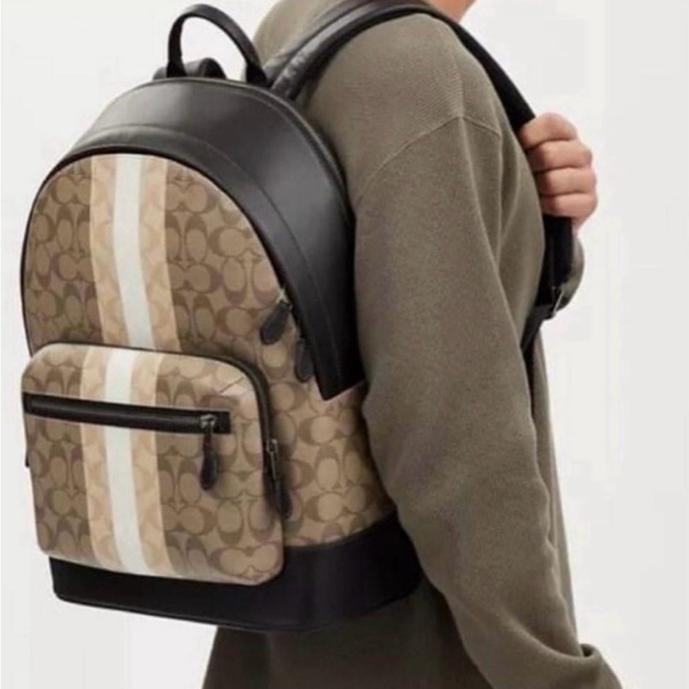 Coach Large Men's Tan and Black Backpack - Picture 2 of 11